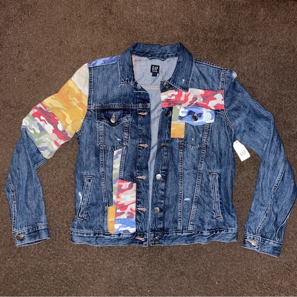 Gap Icon Denim Jacket with Camo Patchwork - Picture 1 of 9